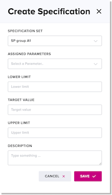 Create Specification dialog