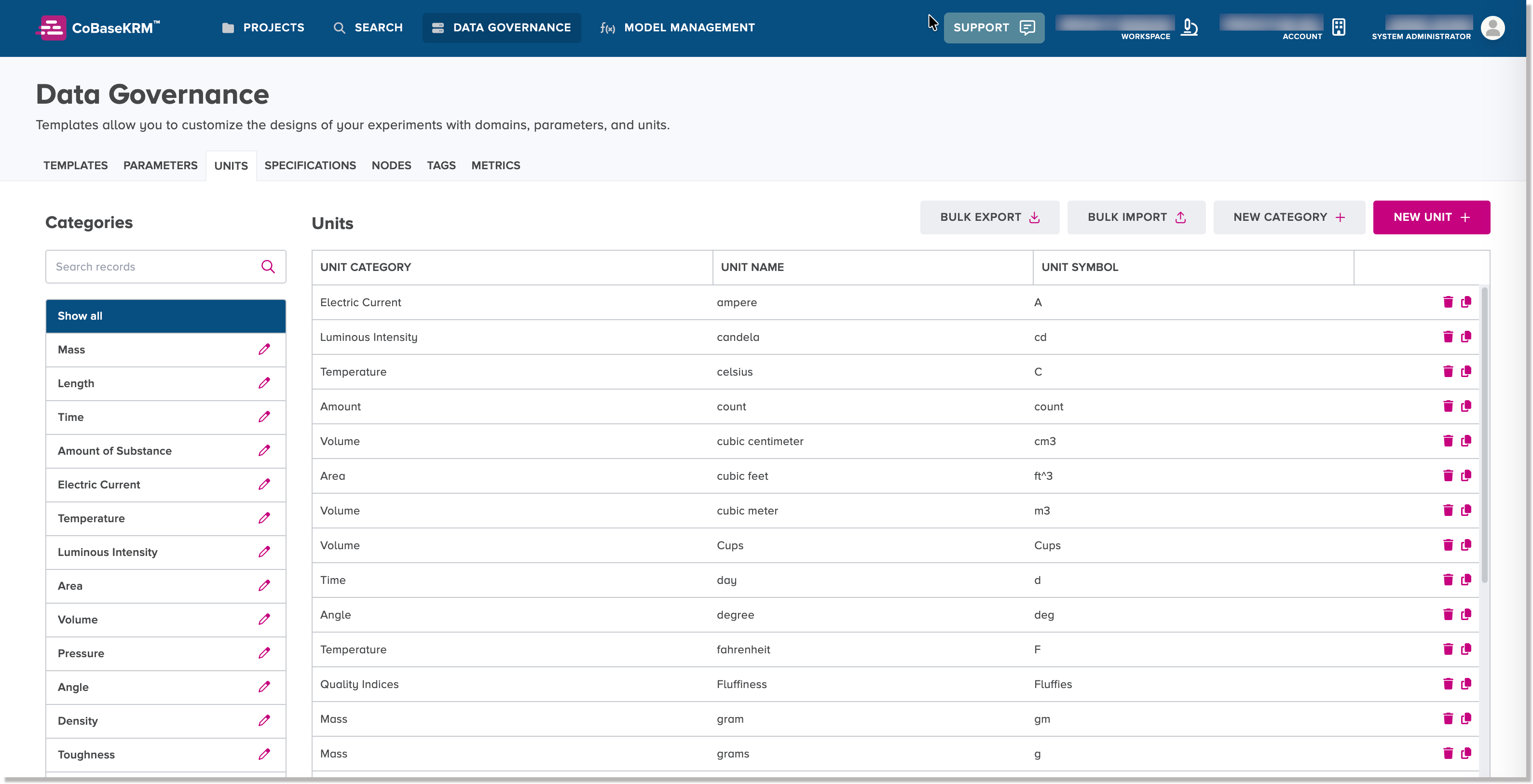 Data Governance - Units tab