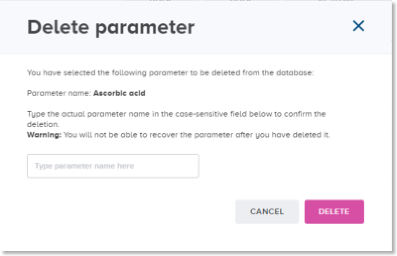 Delete parameter dialog