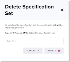 Delete Specification Set dialog