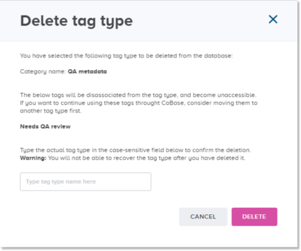 Delete tag type dialog
