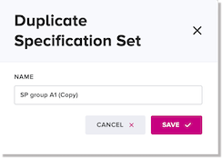 Duplicate Specification Set dialog