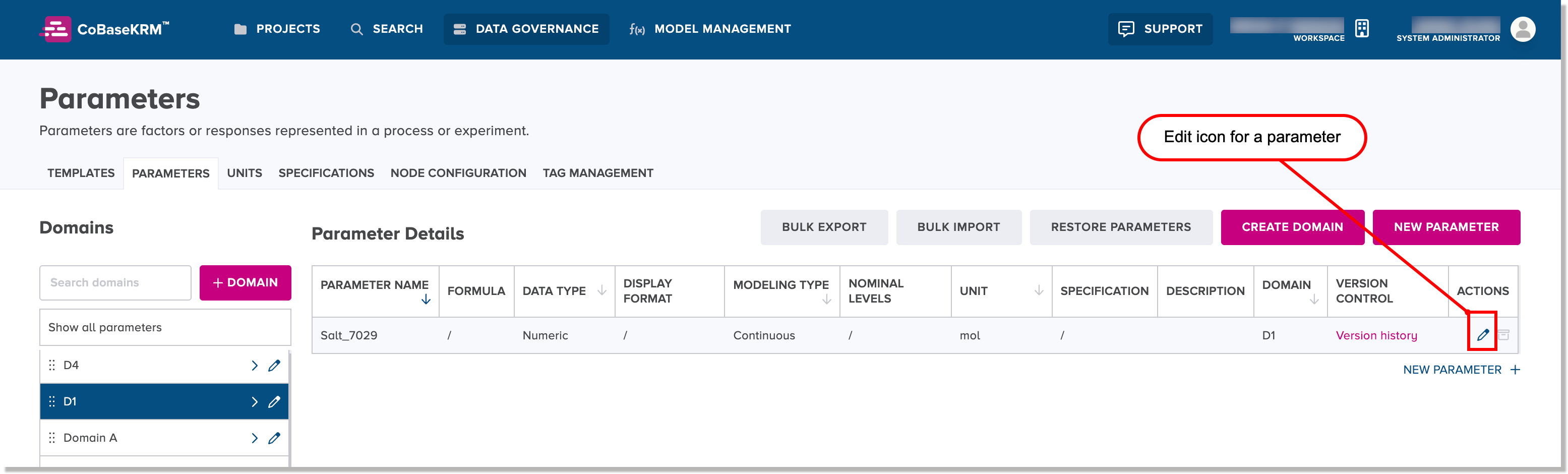 Edit icon for a parameter