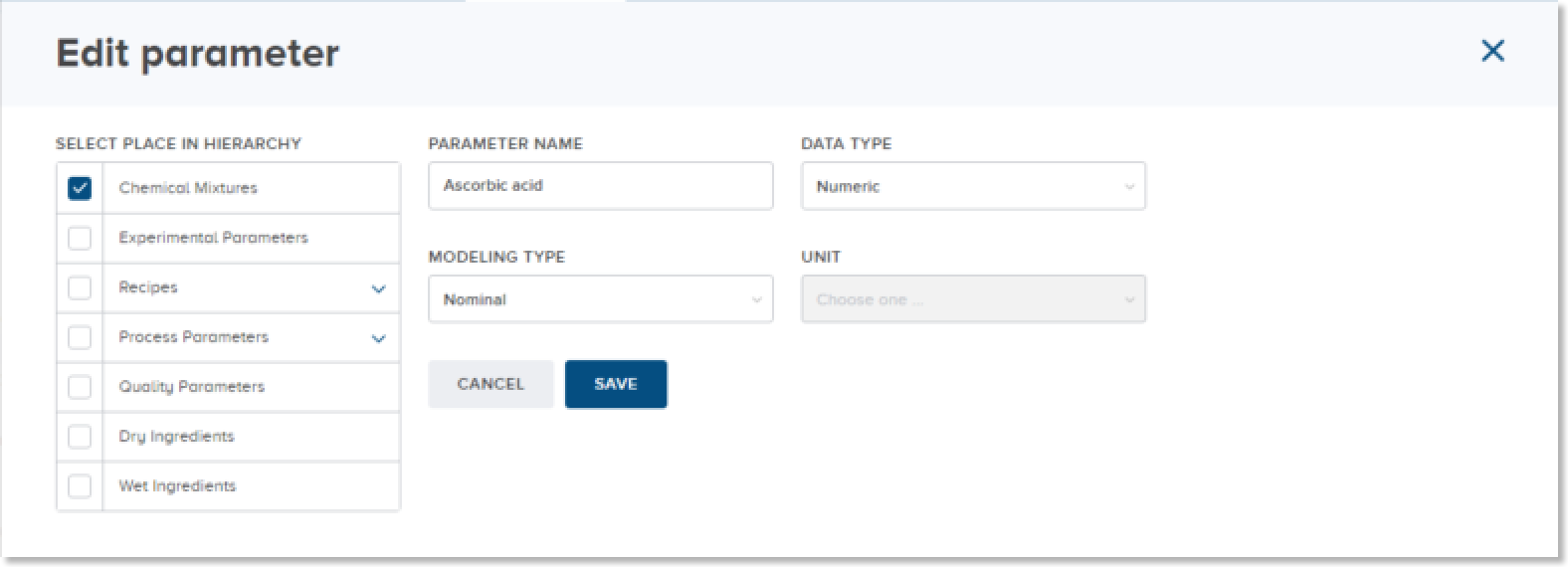 Edit parameter dialog