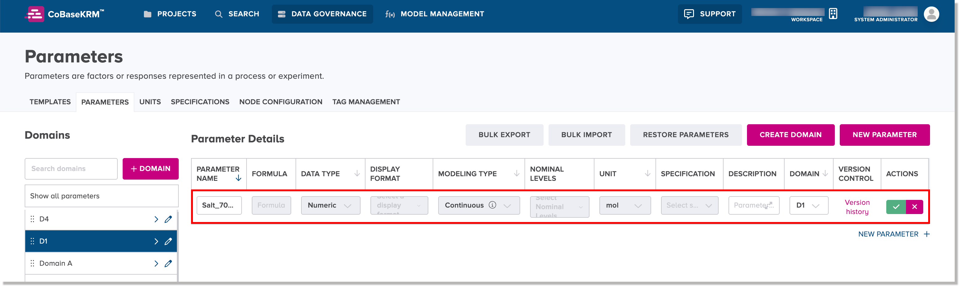 Edit Parameter function initiated