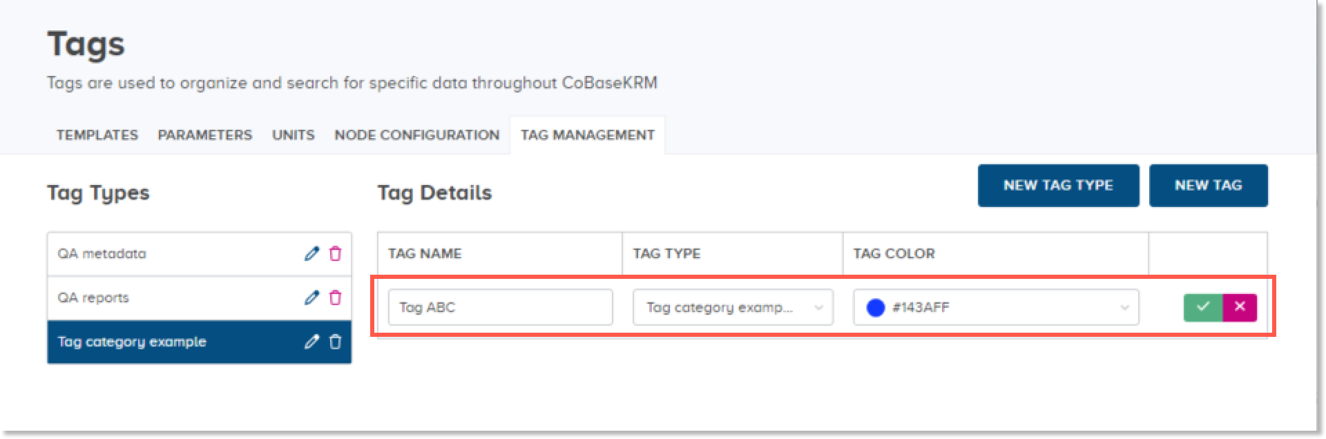 Editable row of tag fields