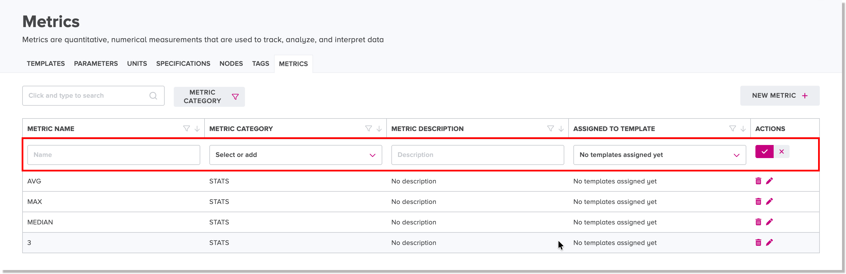 Inline creation of new metric