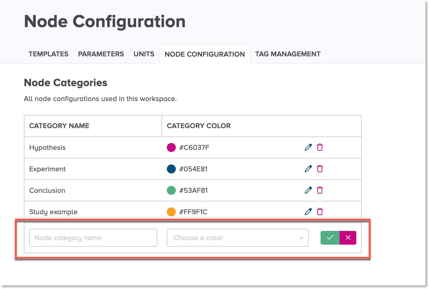 New node category editable row