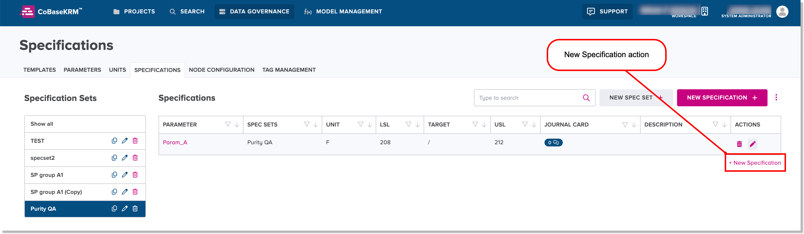 New Specification action