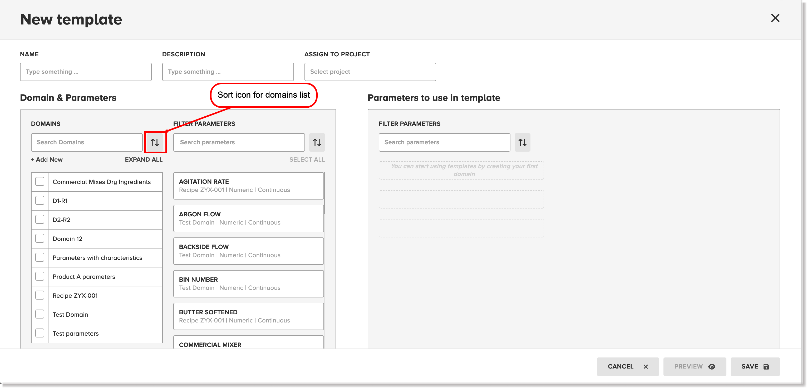 Sort icon for domains list