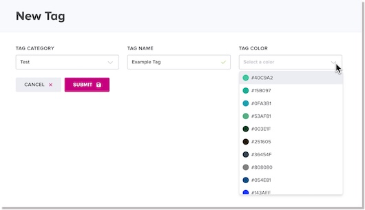Tag color picker in New Tag dialog