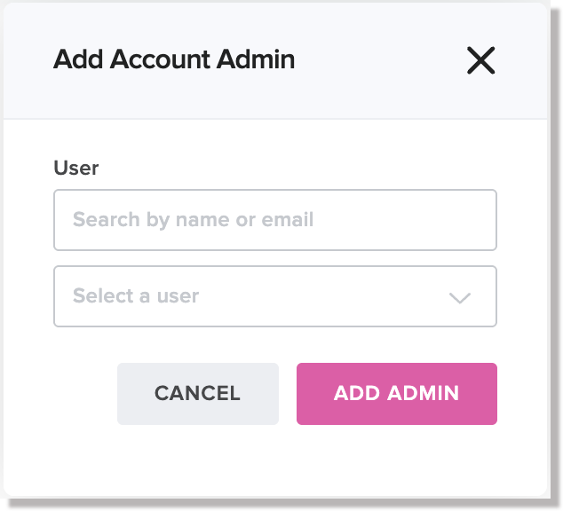 Add Account Admin dialog