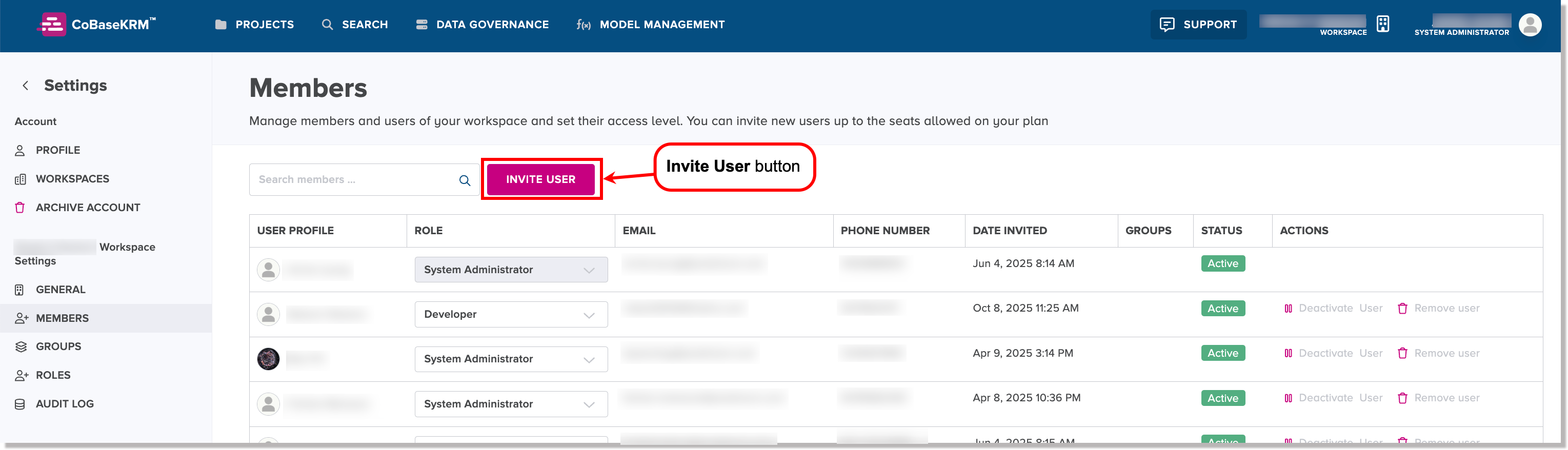 Invite User button