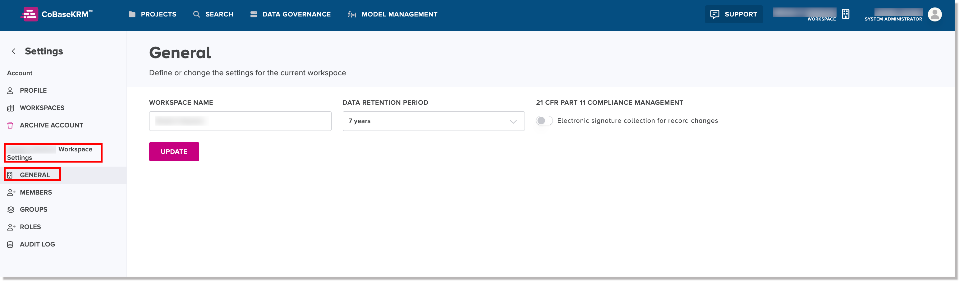 Members tab of the Settings view