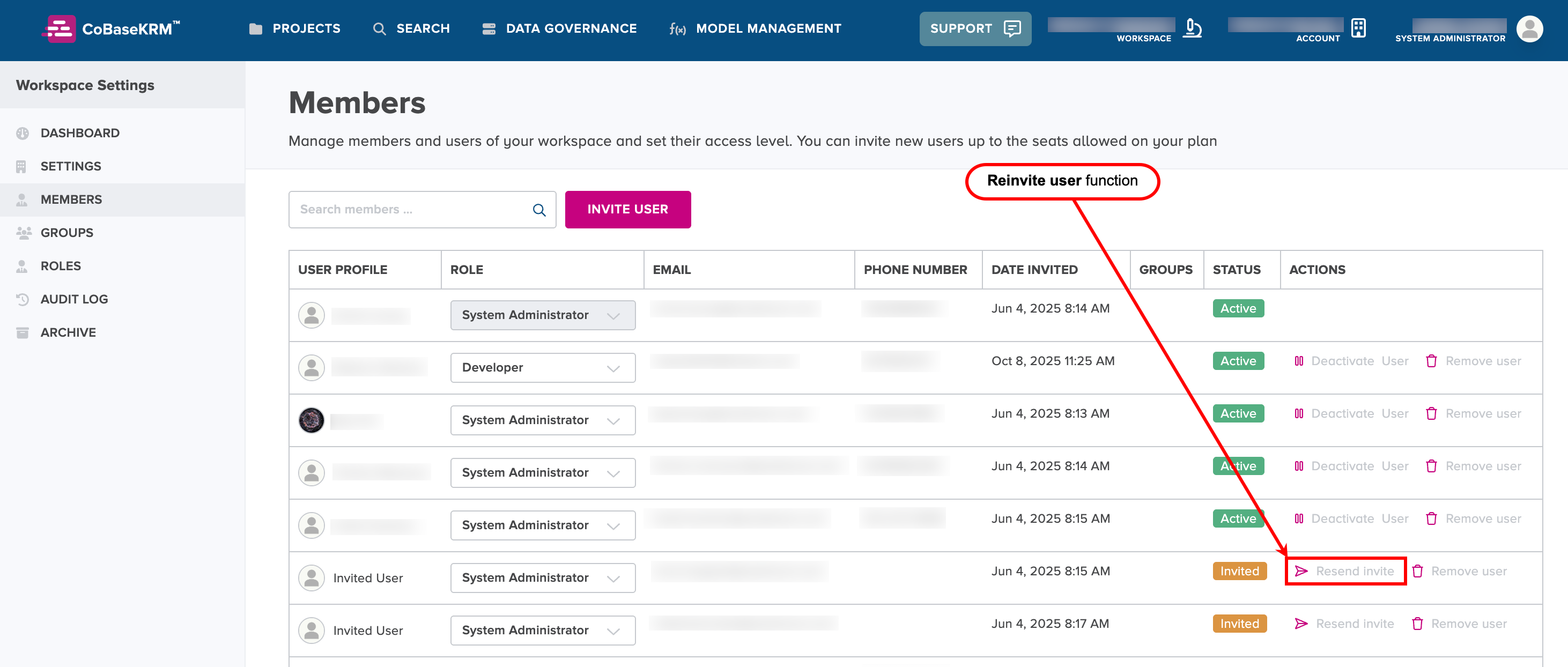 Re-invite user to a workspace function