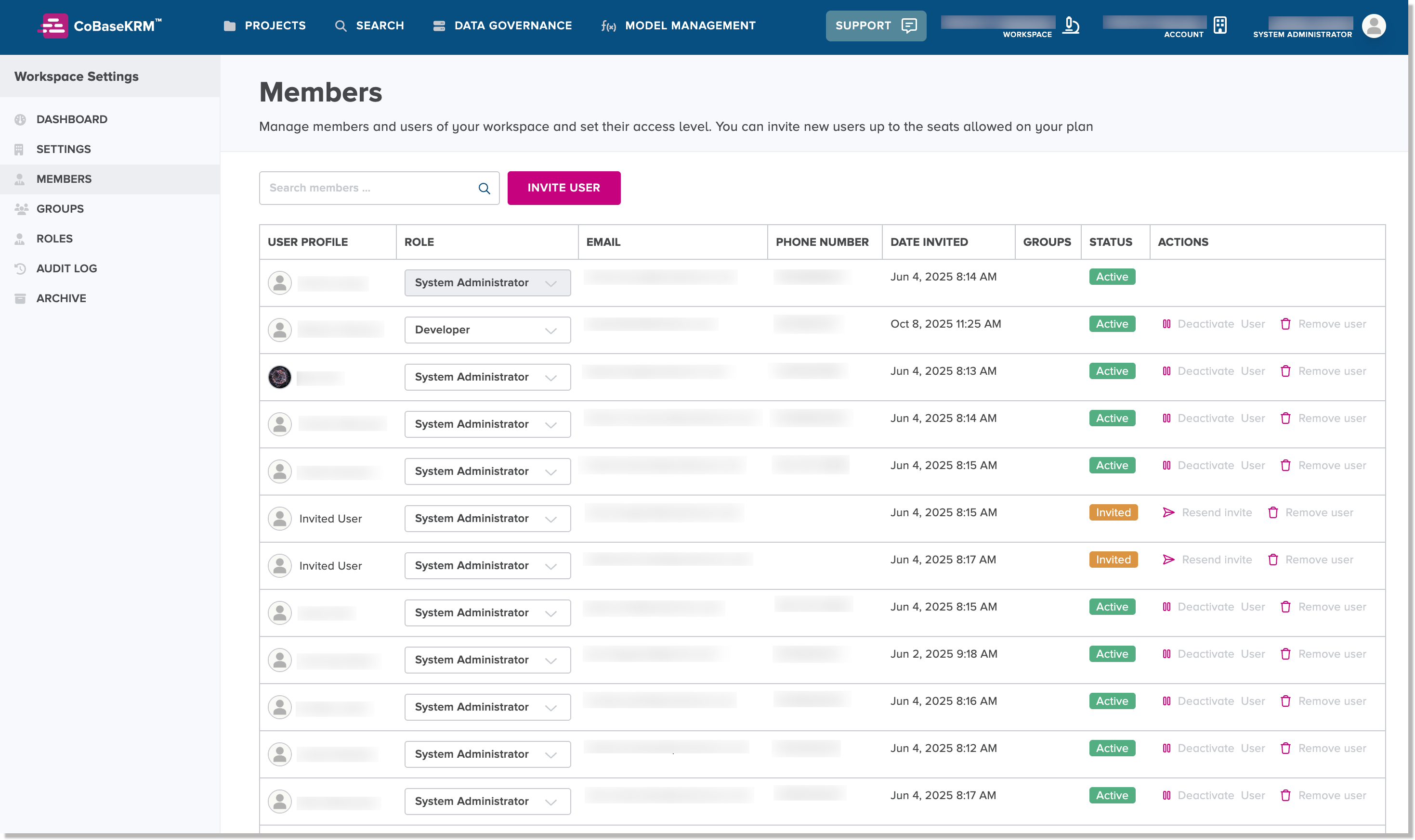 Workspace settings > Members tab