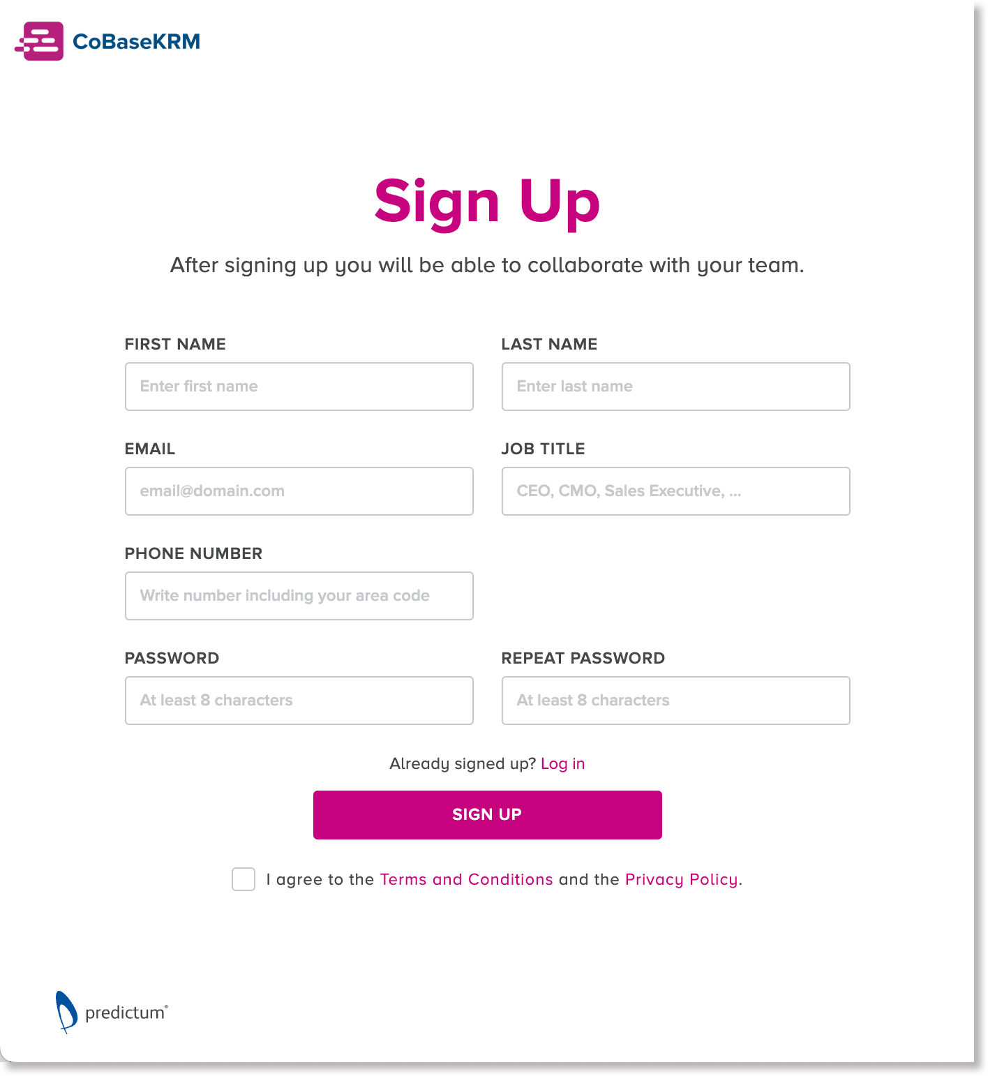 Sign Up dialog