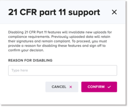 21 CFR Part 11 support dialog