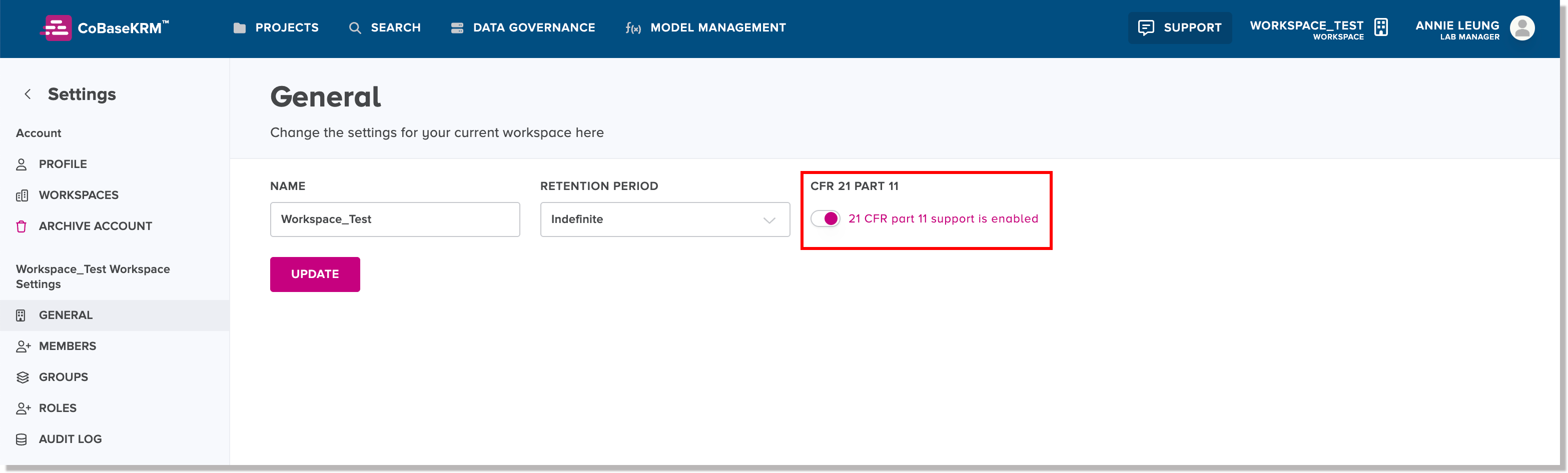 Enabled Electronic signature collectio for record changes toggle button