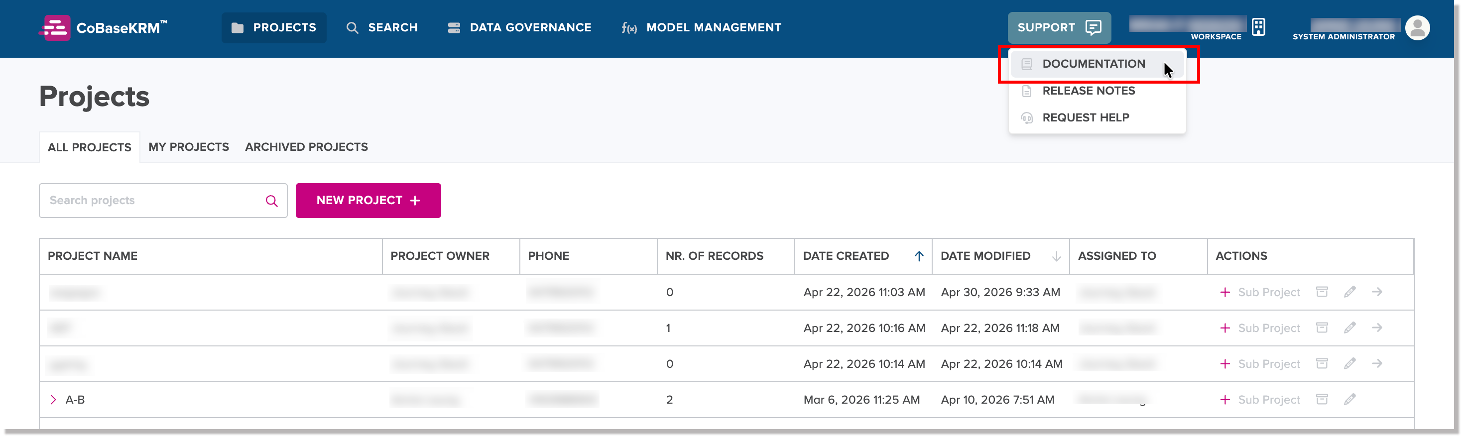 Support > Documentation menu option