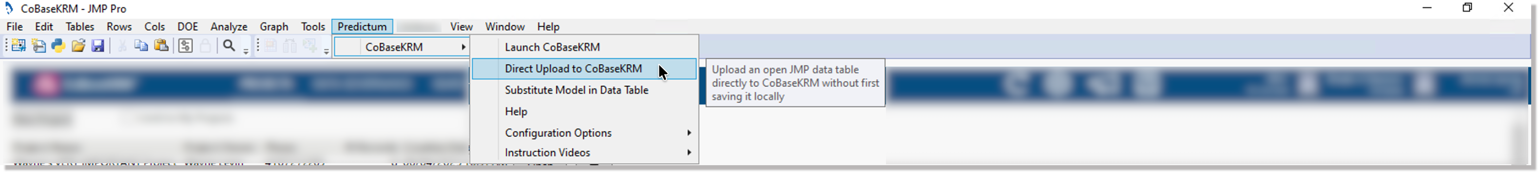 Predictum > CoBaseKRM > Direct Upload utility menu option