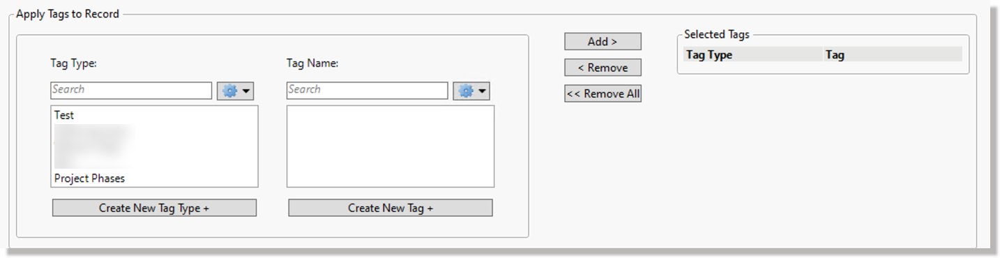 Apply Tags to Record panel box in upload dialog