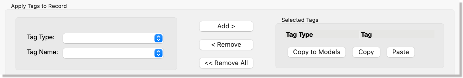Apply Tags to Record panel box