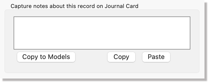 Capture notes about this record in journal card panel box