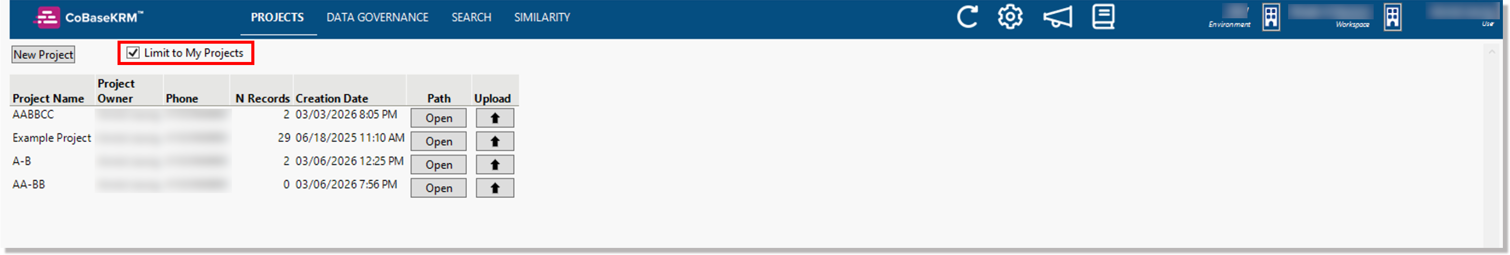 Limit to My Projects checkbox