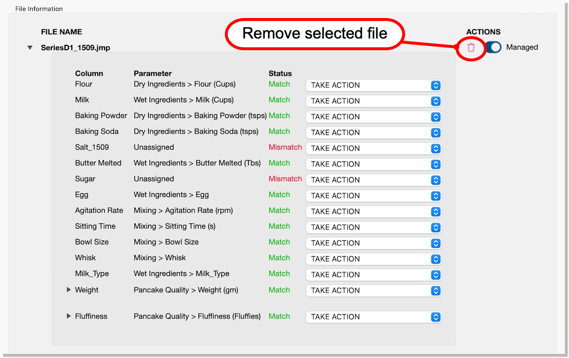Remove icon for a selected file