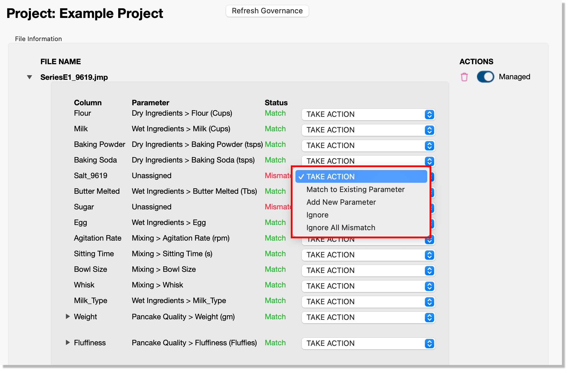 Take Action drop-down field