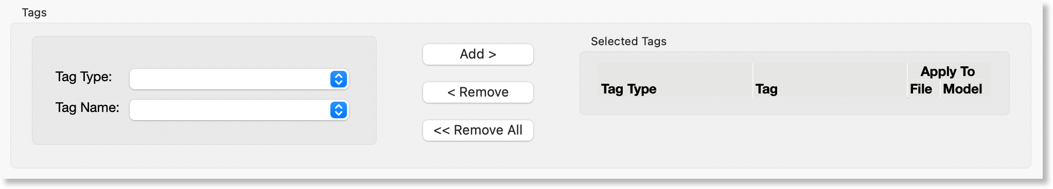 Tags panel box
