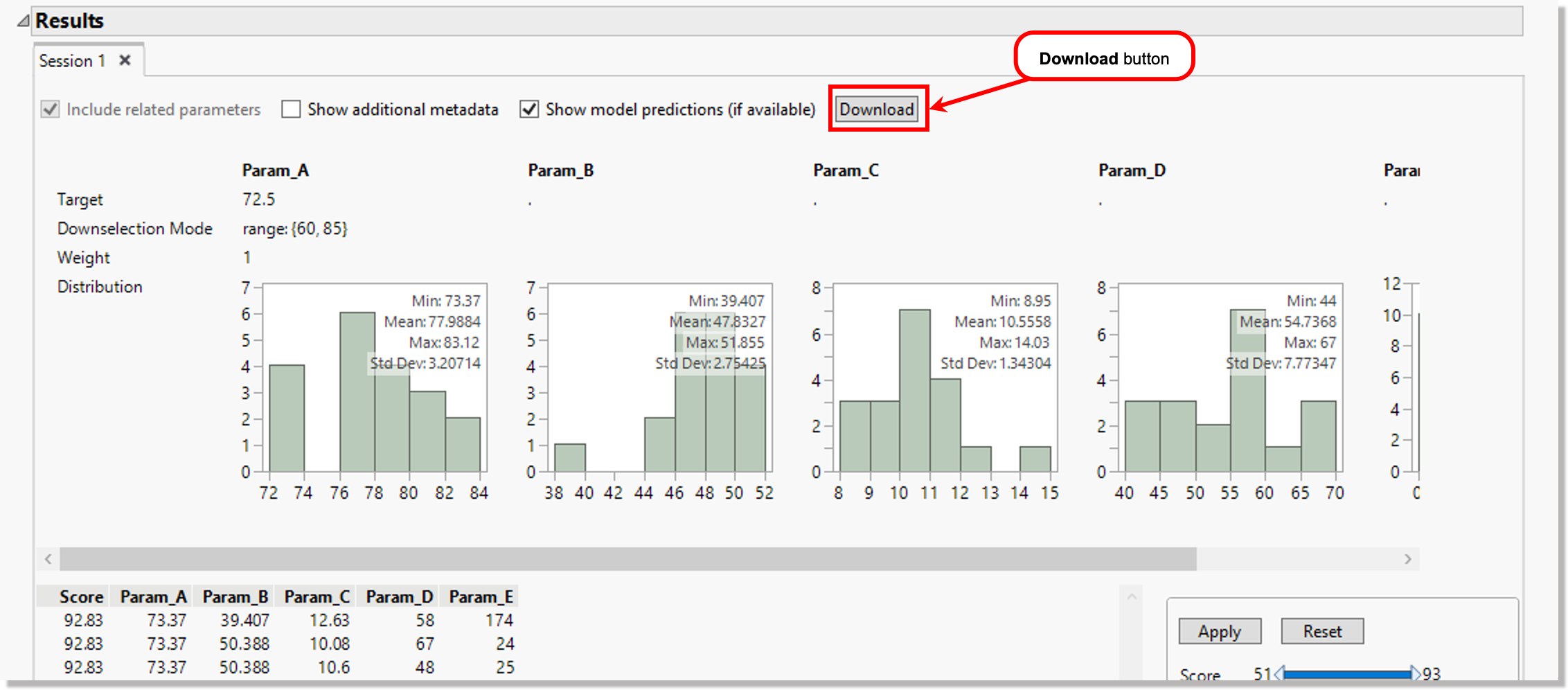 Download button in similarity search results