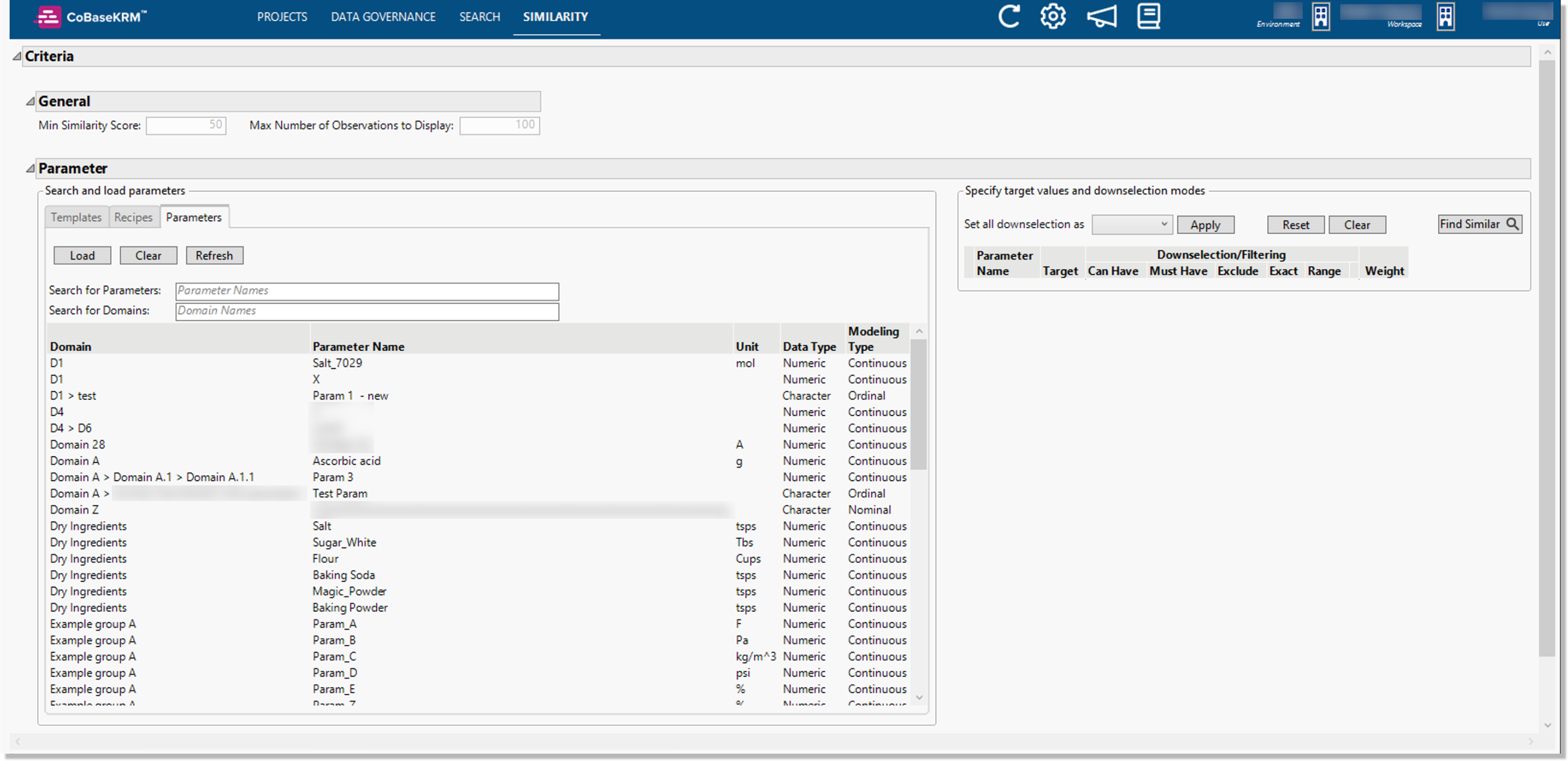 Similarity search view in the JMP add-in for CoBaseKRM