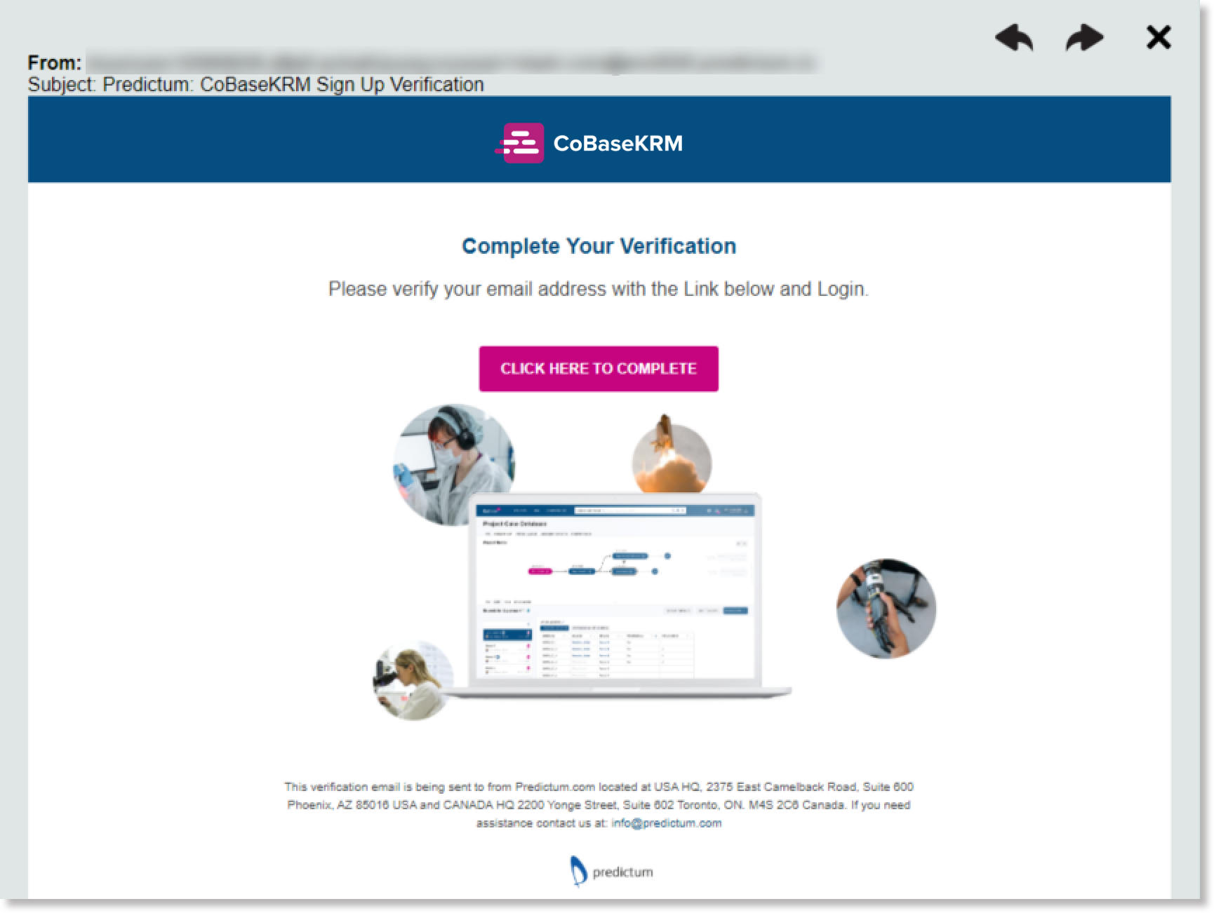 CoBaseKRM Sign Up Verification email message