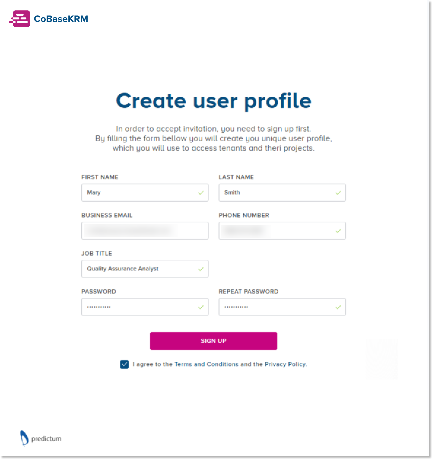 Create User Profile dialog