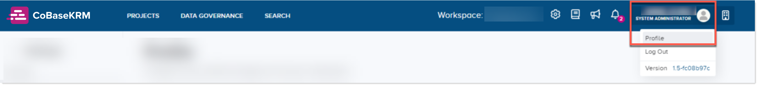User account and avatar area > Profile menu option