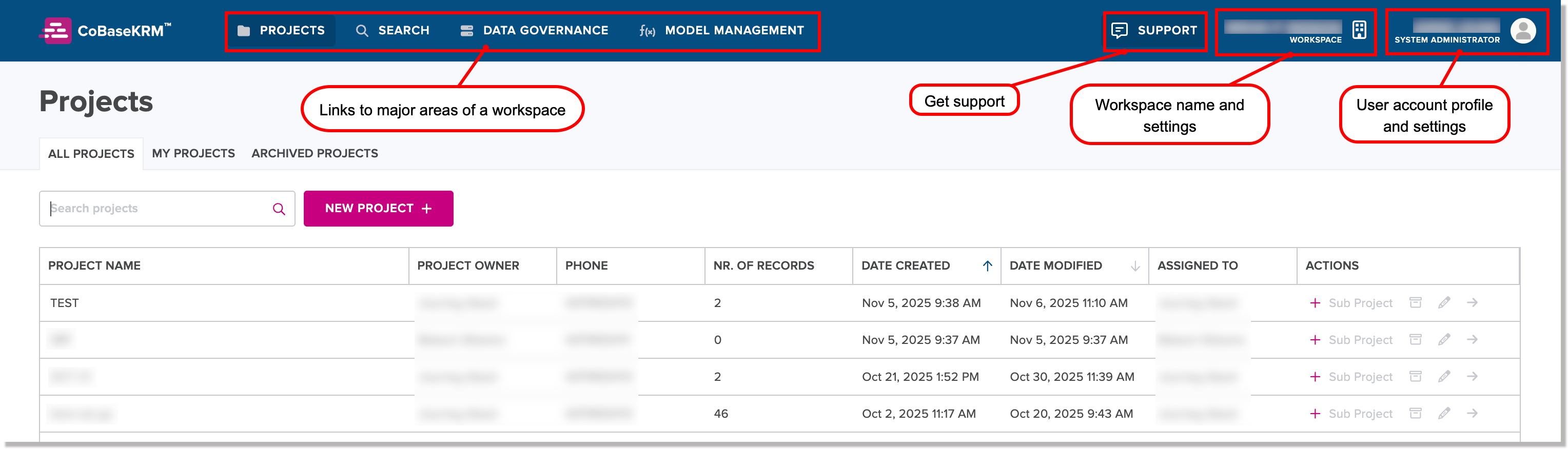 Navigation bar in the web client
