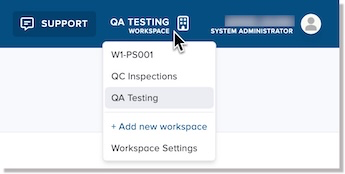 Workspace name field and drop-down menu