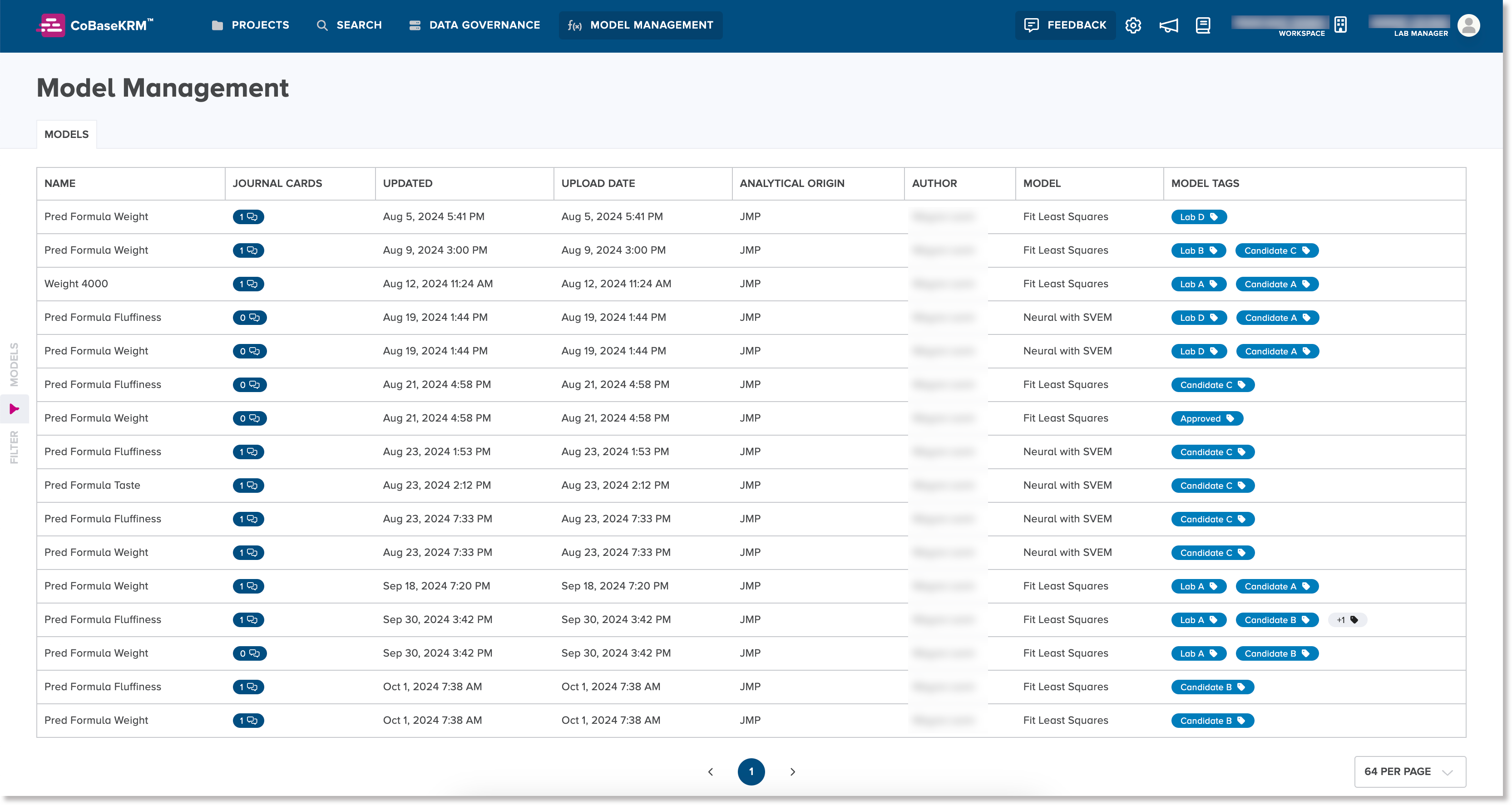 Model management view in the web client