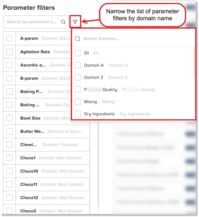Narrow the list of parameter filters by domain name