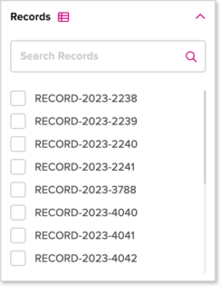 Records panel box for defining model filters