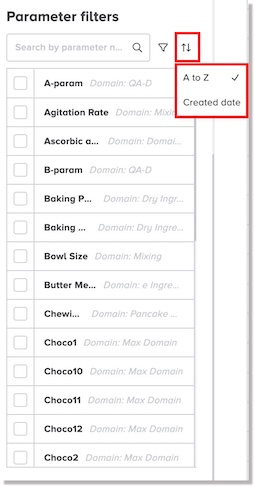 Sort options for parameter filters