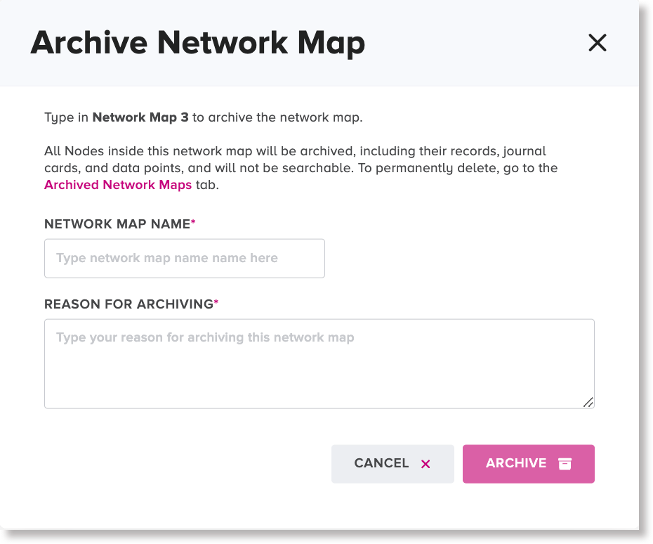 Archive network map dialog