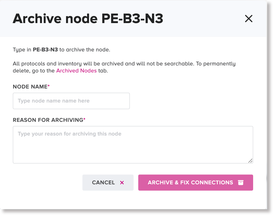 Archive node dialog