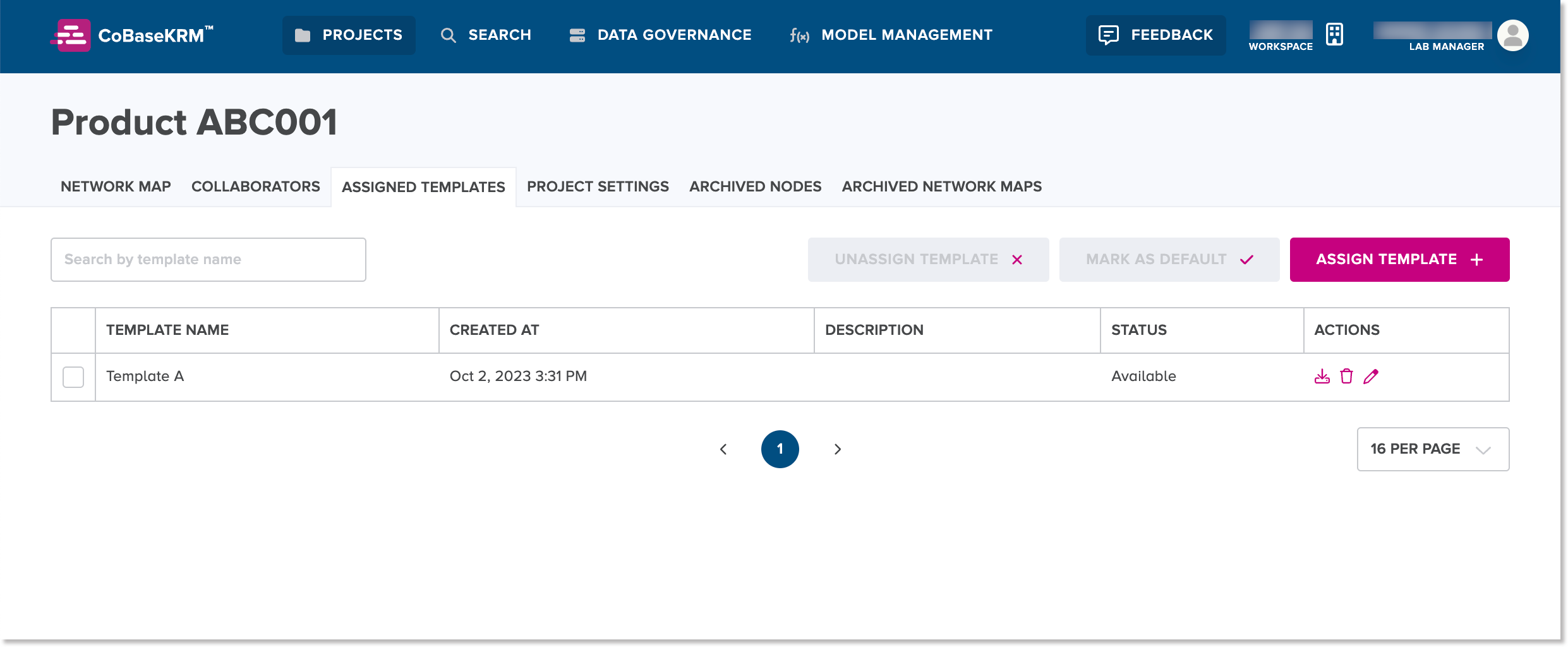 Assigned Templates tab for a project