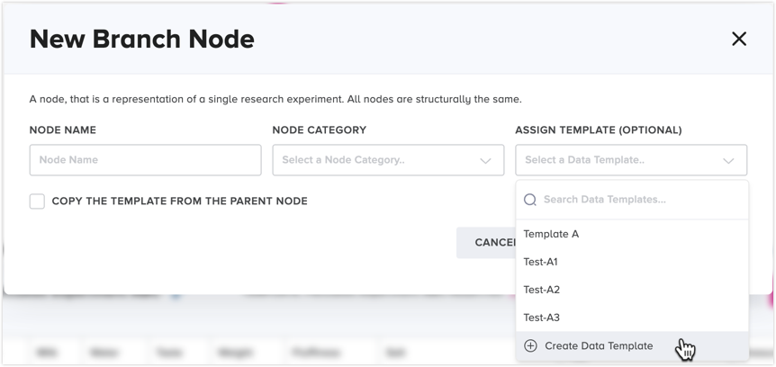 Create template option in the Assign Template field