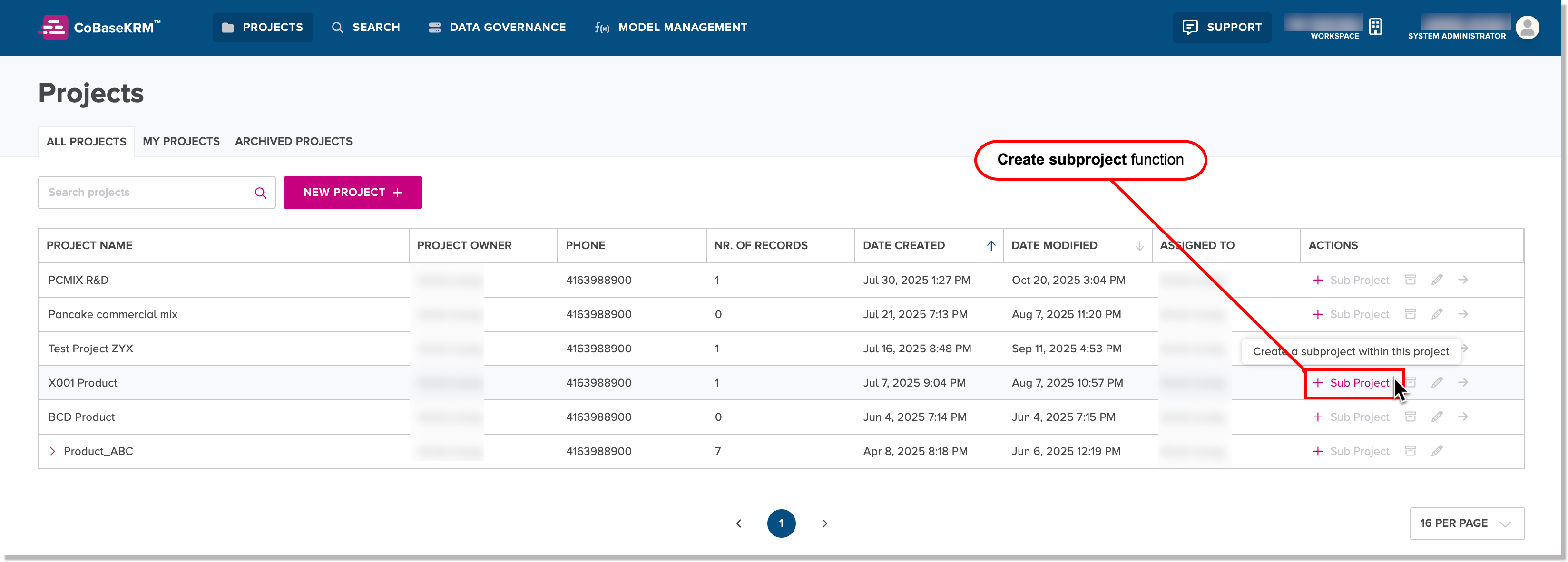 Create Subproject function