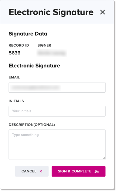 Electronic Signature dialog