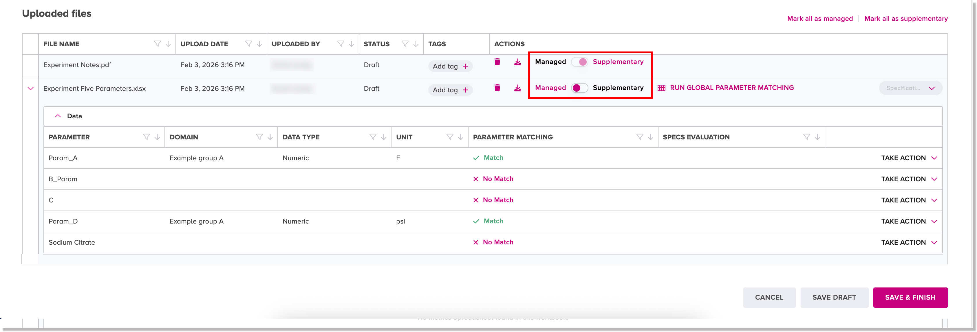 Managed or supplementary toggle button in the upload dialog